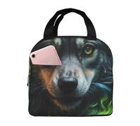 Borsa termica per il pranzo per uomini e donne, borsa da viaggio per uomini e donne, stile realistico con lupo colorato, una morbida borsa per il pranzo per donne e uomini
