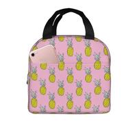 Borsa termica per il pranzo per uomini e donne, borsa da viaggio per uomo e donna, graziosa borsa per il pranzo gialla con ananas rosa, morbida borsa per il pranzo per donne e uomini