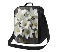 Borsa termica per il pranzo per uomini e donne, con bouquet di giglio bianco, per ufficio, lavoro, picnic, a prova di perdite, con tracolla, per adulti, borsa riutilizzabile per il pranzo
