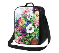 Borsa termica per il pranzo per uomini e donne, con fiori di viola del pensiero, per ufficio, lavoro, picnic, a prova di perdite, con tracolla, per adulti, borsa riutilizzabile per il pranzo