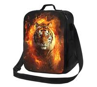 Borsa termica per il pranzo per uomini e donne, con tigre fresca in fiamma, per ufficio, lavoro, picnic, a prova di perdite, con tracolla, per adulti, borsa riutilizzabile per il pranzo