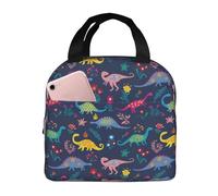 Borsa termica per il pranzo per uomini e donne, da lavoro, con fiori di dinosauro, piccola scatola portapranzo per adulti, unisex, impermeabile, morbida borsa termica per viaggi, borsa per il pranzo