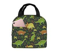 Borsa termica per il pranzo per uomini e donne, da lavoro, con foglie di dinosauro verde, morbida borsa termica per viaggi, impermeabile, piccola scatola per il pranzo per adulti, per uomini e donne