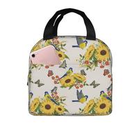 Borsa termica per il pranzo per uomini e donne, da lavoro, con girasoli, uccelli, farfalle, morbida, isolata per viaggi, impermeabile, piccola scatola per il pranzo per adulti, per uomini e donne