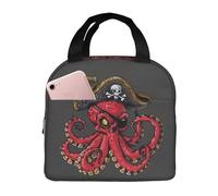 Borsa termica per il pranzo per uomini e donne, da lavoro, con illustrazione di pirati di polpi, morbida borsa termica per viaggi, piccola scatola per il pranzo per adulti, alla moda, per uomini