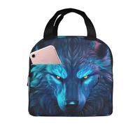 Borsa termica per il pranzo per uomini e donne, da lavoro, con lupo blu futuristico, morbido, piccolo, per adulti, unisex, alla moda, isolante, per viaggi, borsa per il pranzo per donne e uomini