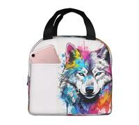 Borsa termica per il pranzo per uomini e donne, da lavoro, con lupo colorato, morbido, piccolo, per adulti, per uomini e donne, borsa termica alla moda per viaggi, borsa per il pranzo per donne e