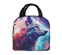 Borsa termica per il pranzo per uomini e donne, da lavoro, con lupo multicolore stellato, morbido, piccolo, per adulti, unisex, alla moda, borsa termica per viaggi, borsa per il pranzo per donne e