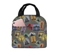 Borsa termica per il pranzo per uomini e donne, da lavoro, con motivo a mondi di timbri, morbida borsa termica per viaggi, piccola scatola per il pranzo alla moda per adulti, unisex, borsa per il