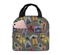 Borsa termica per il pranzo per uomini e donne, da lavoro, con motivo a mondi di timbri, morbida borsa termica per viaggi, impermeabile, piccola scatola per il pranzo per adulti per uomini e donne