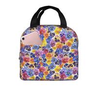 Borsa termica per il pranzo per uomini e donne, da lavoro, con motivo floreale tricolore viola del pensiero morbido, per adulti, unisex, alla moda, borsa termica per viaggi, borsa per il pranzo per