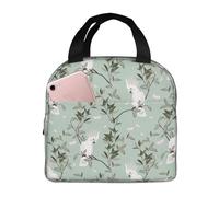 Borsa termica per il pranzo per uomini e donne, da lavoro, con pappagallo bianco su un ramo e farfalle, morbida borsa termica per viaggi, impermeabile, piccola scatola per il pranzo per adulti, per