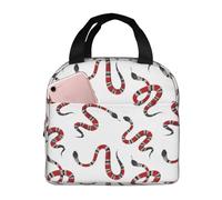Borsa termica per il pranzo per uomini e donne, da lavoro, con simpatico serpente rosso e bianco, piccola scatola per il pranzo per adulti per uomini e donne, impermeabile, morbida borsa termica per