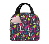 Borsa termica per il pranzo per uomini e donne, da lavoro, con stampa a calici di vino colorati, morbida borsa termica per viaggi, impermeabile, piccola scatola per il pranzo per adulti, unisex, borsa