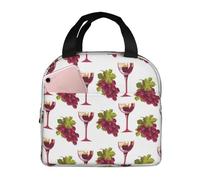 Borsa termica per il pranzo per uomini e donne, da lavoro, con stampa a calici di vino e uva, borsa termica morbida per viaggi, impermeabile, piccola scatola per il pranzo per adulti, per uomini e