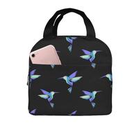 Borsa termica per il pranzo per uomini e donne, da lavoro, con stampa colibrì blu, viola, borsa termica per viaggi, impermeabile, morbida, piccola scatola per il pranzo per adulti, per uomini e donne