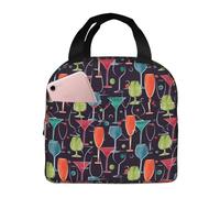 Borsa termica per il pranzo per uomini e donne, da lavoro, con stampa colorata di calici di vino, morbida borsa termica per viaggi, impermeabile, piccola scatola per il pranzo per adulti, per uomini e
