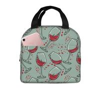 Borsa termica per il pranzo per uomini e donne, da lavoro, con stampa di calici di vino, borsa termica morbida per viaggi, piccola scatola per il pranzo per adulti, alla moda, per uomini, donne
