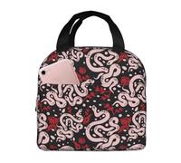 Borsa termica per il pranzo per uomini e donne, da lavoro, semplice e carina con fiore di serpente rosso e rosa, morbida borsa termica per viaggi, impermeabile, piccola scatola per il pranzo per