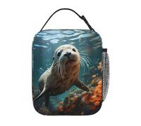 Borsa termica per il pranzo per uomini e donne, design con stampa a tema oceano, riutilizzabile, a prova di perdite, grande capacità, per lavoro, scuola, ufficio, viaggi, picnic, con tracolla