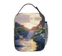 Borsa termica per il pranzo per uomini e donne, design con stampa di gatti e tramonto, riutilizzabile, a prova di perdite, grande capacità, per lavoro, scuola, ufficio, viaggi, picnic, con tracolla