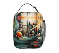 Borsa termica per il pranzo per uomini e donne, design futurista con stampa completa, riutilizzabile, a prova di perdite, grande capacità, per lavoro, scuola, ufficio, viaggi, picnic, tracolla