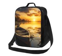 Borsa termica per il pranzo per uomini e donne, fiume tramonto, in legno, per ufficio, lavoro, picnic, a prova di perdite, con tracolla, per adulti, borsa riutilizzabile per il pranzo
