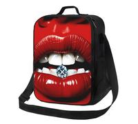Borsa termica per il pranzo per uomini e donne, labbra rosse con diamante, per ufficio, lavoro, picnic, a prova di perdite, con tracolla, per adulti, borsa riutilizzabile per il pranzo