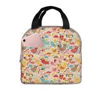 Borsa termica per il pranzo per uomini e donne, lavoro, arte popolare, colorata, divertente, con pollo, morbida borsa termica per viaggi, impermeabile, piccola scatola per il pranzo per adulti, per
