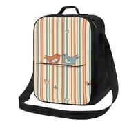 Borsa termica per il pranzo per uomini e donne, Love Birdie Stripe Lunch Box per ufficio, lavoro, picnic, a prova di perdite, con tracolla, per adulti, borsa riutilizzabile per il pranzo