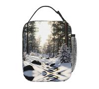 Borsa termica per il pranzo per uomini e donne, sentiero della foresta innevata, design con stampa completa, riutilizzabile, a prova di perdite, grande capacità, per lavoro, scuola, ufficio, viaggi