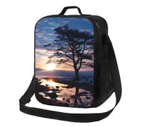 Borsa termica per il pranzo per uomini e donne, silhouette di ramo di albero al crepuscolo, scatola per il pranzo per ufficio, lavoro, picnic, a prova di perdite, con tracolla, per adulti, borsa