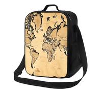 Borsa termica per il pranzo per uomini e donne, vintage, con mappa del mondo, per ufficio, lavoro, picnic, a prova di perdite, con tracolla, per adulti, borsa riutilizzabile per il pranzo