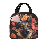 Borsa termica per il pranzo per uomo e donna, borsa da viaggio per uomo e donna, con fiori colorati, pastore tedesco, morbida borsa per il pranzo per donne e uomini