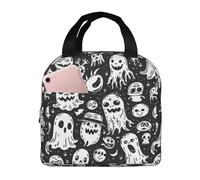 Borsa termica per il pranzo per uomo e donna, borsa da viaggio per uomo e donna, motivo fantasmi spettrali, colore bianco e nero, morbida, per donne e uomini