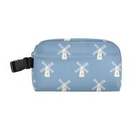 Borsa termica per il pranzo, pratica scatola per il pranzo per ragazza, con fibbia, riutilizzabile, per spiaggia, viaggi, mulino a vento, blu e bianco