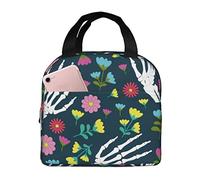 Borsa termica per il pranzo Scatola per il pranzo con scheletro a mano e fiore Scatola per il pranzo riutilizzabile carina per adulti e bambini, Borse per il pranzo più fresche a tenuta stagna per i