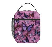 Borsa termica per il pranzo, tutte le farfalle sono su sfondo viola, borsa per il pranzo per donne e uomini, borsa termica per il pranzo per picnic e lavoro