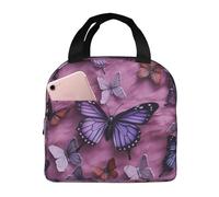 Borsa termica per il pranzo, tutte le farfalle sono su sfondo viola, borsa per il pranzo per donne e uomini, a prova di perdite, borsa termica per il pranzo, per il lavoro e il picnic