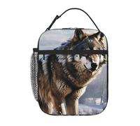 Borsa termica per il pranzo Un lupo in piedi in una zona coperta di neve Scatola per il pranzo per donne e uomini riutilizzabile a prova di perdite Borsa termica per il pranzo per ufficio Picnic