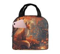 Borsa termica per il pranzo, unisex, colore giallo caldo, autunnale, albero di acero, volpe, carina, per donne e uomini, riutilizzabile, isolata a prova di perdite, contenitore per il pranzo per