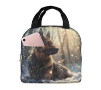Borsa termica per il pranzo, unisex, con fiocco di neve, pastore tedesco, riutilizzabile, a tenuta stagna, per viaggi, lavoro, scuola, picnic all'aperto