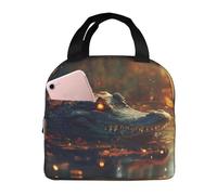 Borsa termica per il pranzo, unisex, con foglia d'acero autunnale e coccodrillo, per donne e uomini, riutilizzabile, isolata, a prova di perdite, contenitore per il pranzo per viaggi, lavoro, scuola