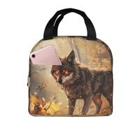 Borsa termica per il pranzo, unisex, con lupo autunnale e foresta d'acero, una graziosa scatola per il pranzo per donne e uomini, riutilizzabile, isolata a prova di perdite, contenitore per il pranzo