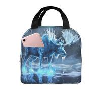 Borsa termica per il pranzo, unisex, motivo: alce mistica blu congelata, per donne e uomini, riutilizzabile, isolata, a prova di perdite, contenitore per il pranzo per viaggi, lavoro, scuola, picnic