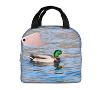 Borsa termica per il pranzo, unisex, motivo: anatra reale che nuota in un fiume, graziosa scatola per il pranzo per donne e uomini, riutilizzabile, isolata, a prova di perdite, contenitore per il
