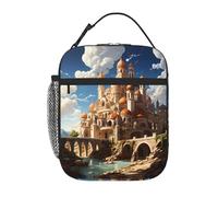 Borsa termica per il pranzo, versatile, di grande capacità, con motivo anime, castello e cielo, elegante e durevole, adatta per lavoro, viaggi e scuola