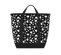 Borsa termica per la spesa con fantasia a cuori bianchi e neri, grande, impermeabile e adatta agli alimenti, perfetta per trasportare la spesa, pranzi, picnic e consegne da asporto.