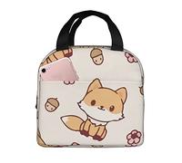 Borsa Termica Porta Pranzo Cute Kawaii Fox Flower Borsa Per Il Pranzo A Prova Di Perdite Resistente All'Acqua Donna Borse Frigo, Per Adulti, Lavoro, Viaggi, 20x22cm