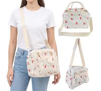 Borsa Termica Porta Pranzo Donna 9,5 L, Borsa Frigo in Corduroy con Tracolla Regolabile e Multi-Tasca, Ampia Aperta Impermeabile Lunch Box, Lunch Bag Portatile per Lavoro Ufficio Picnic Viaggi (Beige)